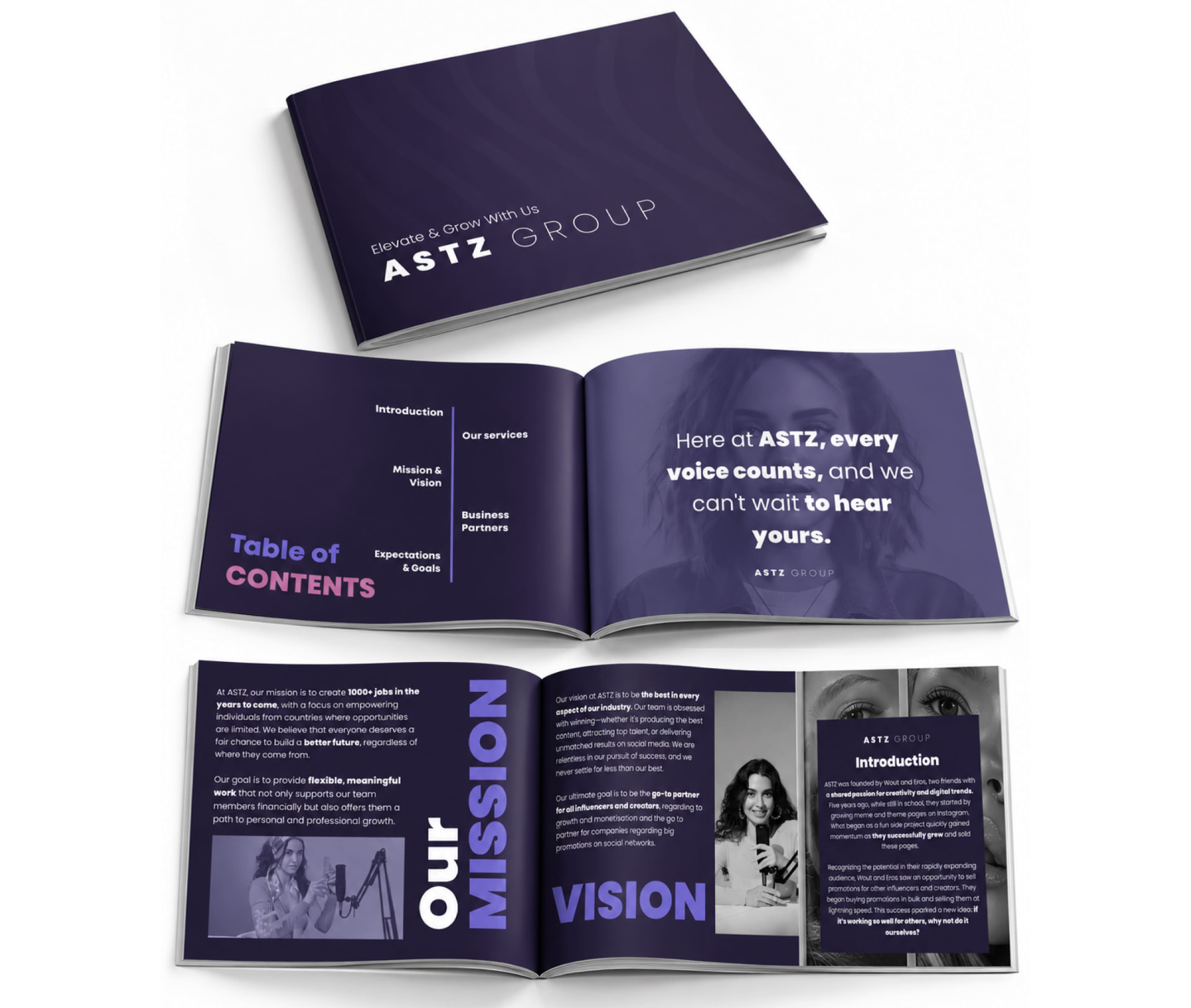 Printing portfolio featuring ASTZ Group publication designs
